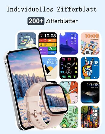 Жіночий смарт-годинник HUAKUA з функцією телефону, фітнес-годинник 1,85 дюйма з монітором серцевого ритму/монітором сну SpO2/100 спортивні режими, крокомір, водонепроникний фітнес-трекер IP68 для телефонів Android та iOS, рожеве золото