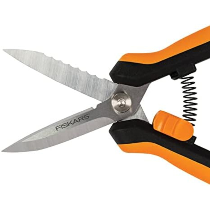 Садові ножиці Fiskars універсальні, довжина 20,6 см, леза з нержавіючої сталі/пластикові ручки, чорні/помаранчеві, суцільні, SP-320, 1063328