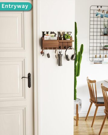 Ключниця HapiRm з декором HOME, дерев'яна ключниця з 7 гачками для ключів, ключниця з полицею Підходить для вхідної зони, вхідних