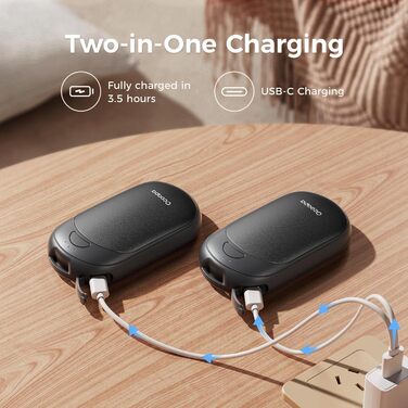 Електричні грілки для рук OCOOPA, 2 шт. з магнітною основою, портативний підігрів, 5000 мАг, 3 рівні нагріву, компактні для рукавичок, кишенькові, зимові предмети першої необхідності, подарунки-заповнювачі адвент-календаря для чоловіків та жінок, чорні