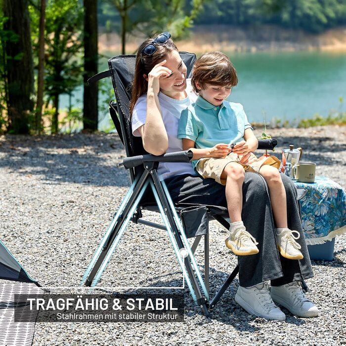 Складаний кемпінговий стілець TIMBER RIDGE, широке сидіння 55 см XXL, м&39який, висока спинка, вантажопідйомність 150 кг, з бічною кишенею, підходить для кемпінгу, саду, балкону, , сірий