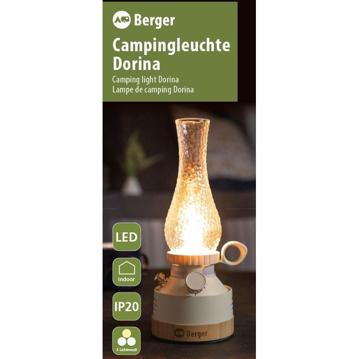 Ліхтар для кемпінгу Berger Dorina з портативним зарядним пристроєм Акумуляторний кемпінговий ліхтар для використання без електрики Кемпінговий ліхтар з батареєю та USB-кабелем Легкий кемпінговий ліхтар для використання в наметах без електроенергії