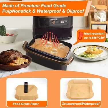 Папір для випічки BYKITCHEN для фритюрниці Шухляда Ninja Flex AF500EU 10,4 л, 120 шт. Аксесуари для фритюрниці/фритюрниці для Ninja Foodi Flexdrawer Dual Zone, також сумісний із великим папером для випічки Cecotec Dual 9000 9 л