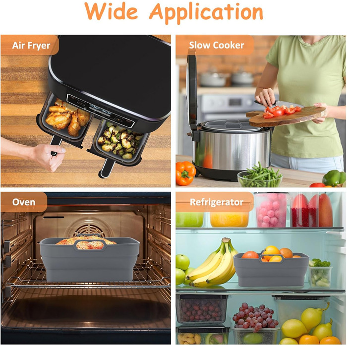 Аксесуари для фритюрниці ddLUCK Силіконова фритюрниця, складні силіконові форми для Ninja Foodi AF400EU/SL400EU/Cookwise/Princess і всі 7.6-9.5 л фритюрниці Dual Zone з магнітною кулінарною книгою (сірий, 2 шт. )