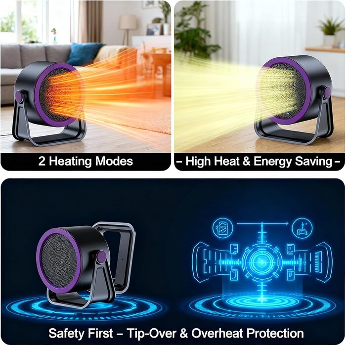 Портативний вентилятор-обігрівач, швидконагріваючий персональний настільний обігрівач із захистом від перегріву, тихий міні-обігрівач для офісу (під столом), спальні та приміщень