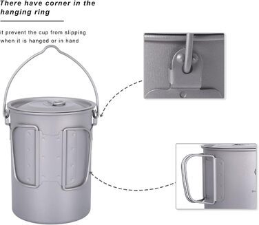 Безмежна подорож Титанова підвісна чашка 900 мл зі складною ручкою Відкритий кемпінг Туристичний горщик для приготування їжі Ультр