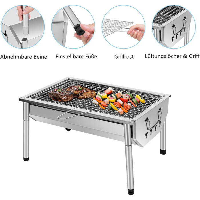 Гриль для пікніка з нержавіючої сталі вугільний гриль невеликий гриль портативний кемпінговий гриль знімний гриль-барбекю для вечі
