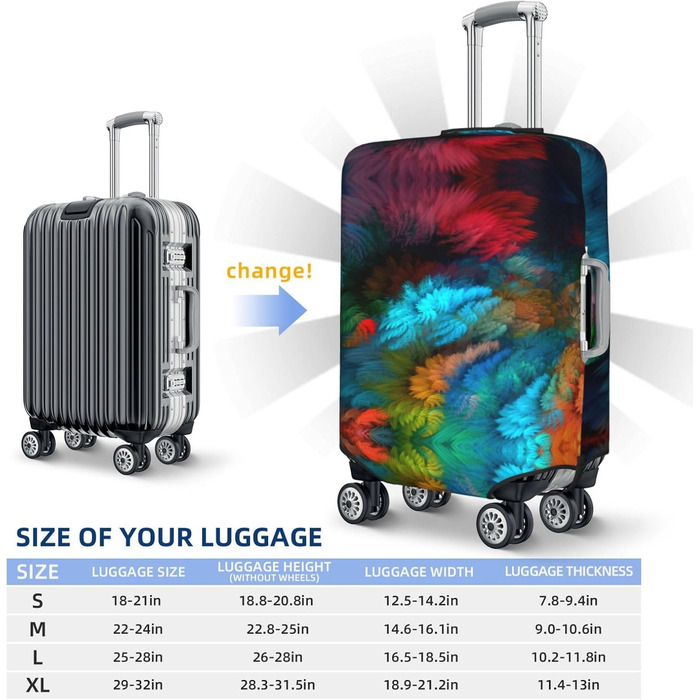 Чохол для валізи абстрактний кольоровий, міцний захист для багажу, підходить для валіз розміром 45.7-81.3 см, малий розмір, Чорний