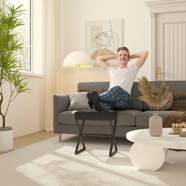 Туалетний стілець YMYNY, пуф для ніг, лляне сидіння, макіяжний стілець з металевими ніжками у формі X, для туалетного столика, вітальні, спальні, передпокою, коридору 403046 см чорний HBD033B