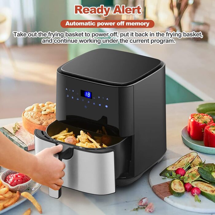 Цифрові фритюрниці TUKAILAi 5 л зі швидкою циркуляцією повітря та екраном одним дотиком, 8 попередніх налаштувань приготування, кошик з антипригарним покриттям, таймер контролю температури, кошик з антипригарним покриттям, безмасляна картопля фрі для дому