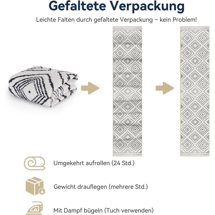 Килимова доріжка для коридору, 60 x 300 см, нековзка кухонна доріжка, килимова доріжка з коротким ворсом, яку можна прати, складається, дизайн бохо для коридору, кухні, вітальні та офісу, чорно-білий, 60 x 300 см