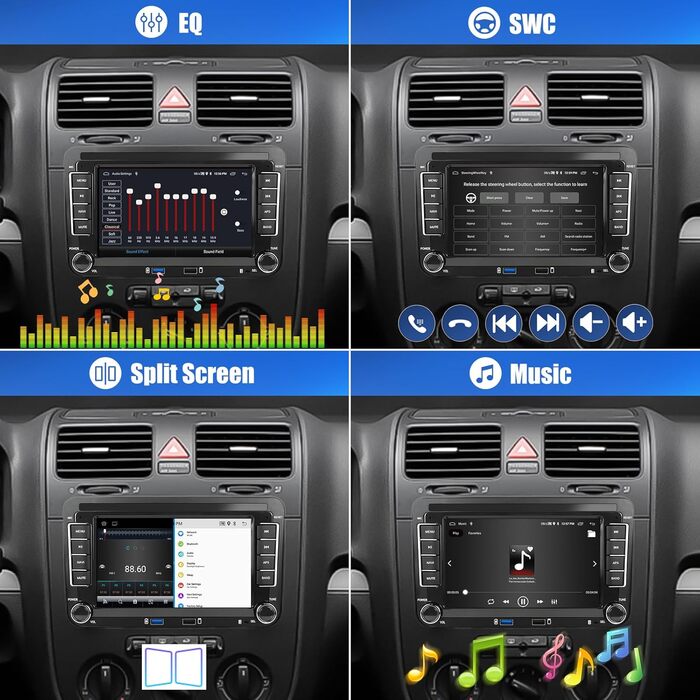 Автомагнітола CAMECHO Android 13 для VW Golf 5 Golf 6 Skoda Polo Passat Tiguan Touran з Carplay/Android Auto/Mirrorlink, 7-дюймовий ємнісний сенсорний екран з WiFi GPS FM Bluetooth-P2 P3264G 4-ядерний Carplay32EQ, 264G