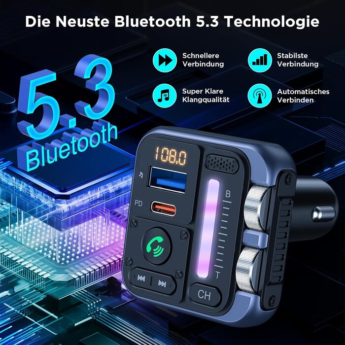 Передавач ZeaLife Bluetooth 5.3 адаптер автомобільний, радіопередавач 42 Вт PD і QC3.0 Автомобільний Bluetooth з двома портами USB, адаптер Bluetooth Автомобільний автомобільний комплект гучного зв'язку підтримує USB-флеш-накопичувач