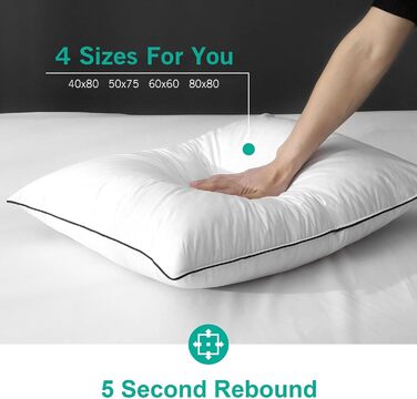 Пухова подушка APSMILE 50x75 з пір&39ям та 3-камерним наповнювачем - Розкішна пухова подушка для сну, подушка для голови 50x75, пухова подушка, чохол зі 100 органічної бавовни, м&39яка та підтримуюча (біла, 2 шт.) 50 x 75 см (2 шт.) Білий