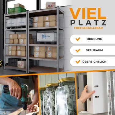 Надміцний стелаж, стелаж для зберігання, 40 x 90 x 180 см, стелаж зі сталевою рамою, вантажопідйомність до 875 кг кожен, 5 регульованих полиць, сріблястий СТАНДАРТ 90x180 см