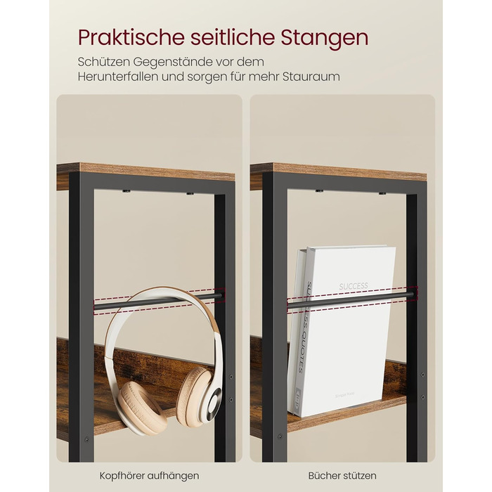 Рівнева книжкова полиця, полиця для зберігання, 30 x 60 x 178 см, із задніми панелями, для вітальні, кабінету, домашнього офісу, промисловий дизайн, вінтажний коричнево-чорний колір LLS118B01 6 рівнів (60 см), 6-