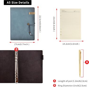 Шкіряний блокнот-щоденник Wonderpool з кільцями папка-кільце для запису, спіральний папір для ділових блокнотів, вінтажна обкладинка для офісного планування, туристичного органайзера (блакитний, A5)