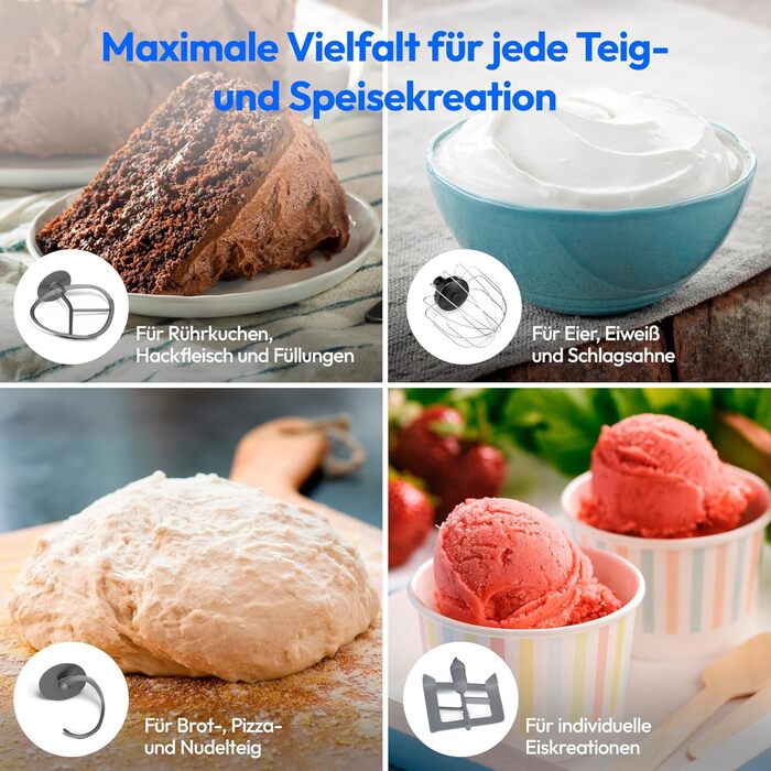Кухонна машина MEDION 4в1 з м'ясорубкою, міксером та чашею для морозива (колір титан)