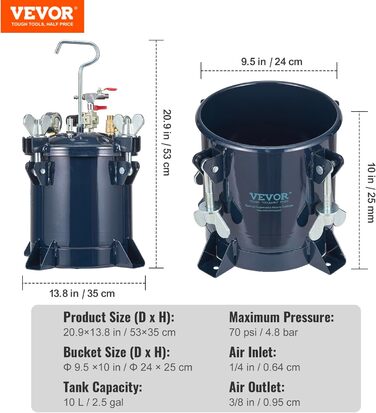 Напірний бак Контейнер для фарби Розпилювальна фарба Напірний бак 10 л Напірний бак, 70 psi Фарборозпилювач Контейнер для фарби 24 25 см Розпилювальна фарба Напірний бак Контейнер для фарби Фарборозпилювачі Фарби, плями 10 л