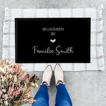 З любов&39ю зроблено Персоналізований килимок для дверей з іменем для використання в приміщенні та на вулиці для сімей, подарунок для пар на новосілля, день народження, килимок для дверей з іменем, чорно-білий