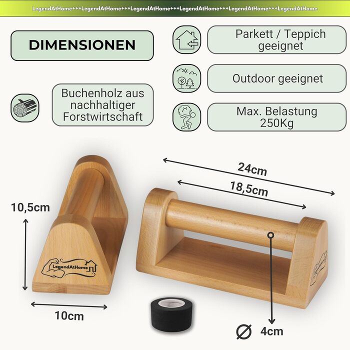 Ручки для віджимань 2 шт. в упаковці з бука стабільні та безпечні для суглобів паралельні частини для віджимань, калістеніки, віджимань та фітнес-тренувань нековзні та портативні, бук, маленькі