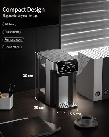 Диспенсер для гарячої води ZACHVO KEI906 (без фільтра) - 2600W швидкий нагрів, 4 температурні рівні, 5 об&39ємів води, ємність для води 3 л, компактний для кухні, офісу та дому, чорний