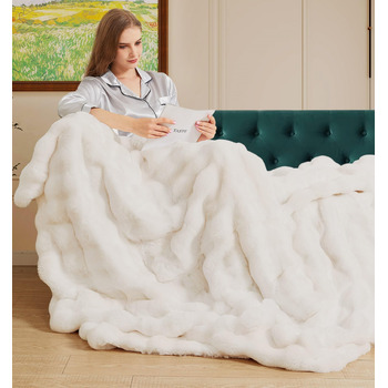 Плюшева ковдра, 150x200 см, бежевий, ковдра на диван, плюшева ковдра, ковдра зі штучного хутра, кремовий, затишна тепла ковдра, плед, флісова ковдра, ковдра для ліжка, кремовий/бежевий, 152x203 см