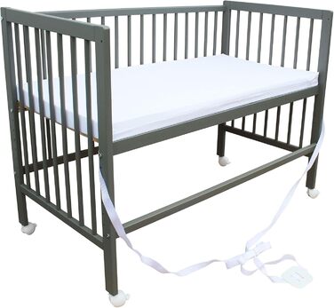 Дитяче ліжко Micoland - Приставне ліжко - Дитяче ліжко 120x60 см, що трансформується, з ремінцем, колесами та матрацом (сіре з матрацом)