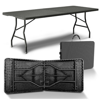 Розкладний фуршетний стіл Розкладний садовий стіл з поліратангу Всепогодний та складний пивний стіл Міцний розкладний стіл для саду, фестивалів, кемпінгу та заходів на свіжому повітрі (чорний)