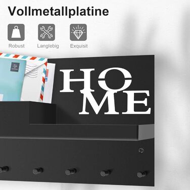 Ключниця VOIMO з полицею, сучасний настінний органайзер для ключів з тримачем, ключниця на 8 гачків з настінним органайзером та ло