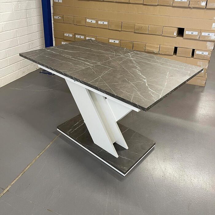 Розкладний обідній стіл Furneo Modern, 120-160 см, сірий мармуровий ефект, Tavolo02, МДФ