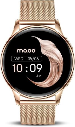 Розумний годинник maoo Ventura для жінок із функцією дзвінків, 1,32-дюймовий AMOLED-дисплей, монітор серцевого ритму, SpO, монітор артеріального тиску, понад 100 спортивних режимів, водонепроникність IP67, 5 ремінців рожевого золота