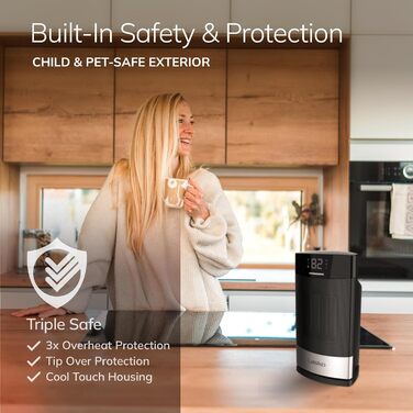 Керамічний настільний обігрівач Lasko CD12950 для побутового використання з тумблером, блокуванням від дітей, цифровим дисплеєм, т