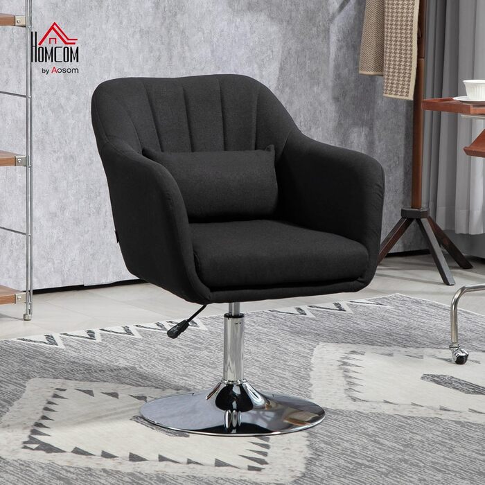 Крісло HOMCOM для вітальні, крісло для відпочинку з металевим каркасом, крісло для читання з лляним виглядом, м&39яке крісло для спальні, вітальні, чорне, імітація чорного льону