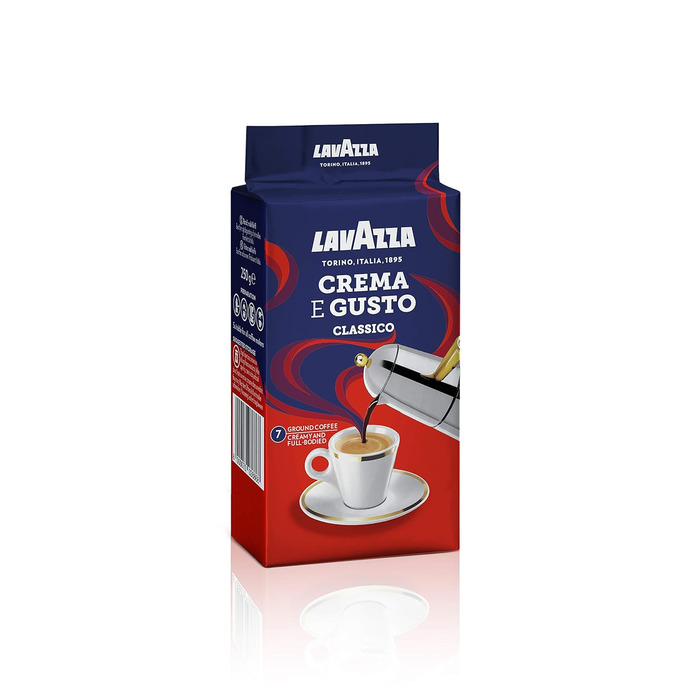 Мелена кава, для Moka Pots або Filter Coffee, збалансований смак, інтенсивність 7/10, пряні аромати, арабіка та робуста, темне обсмаження, 10 упаковок по 250 г Crema e Gusto 250 г (10 упаковок)