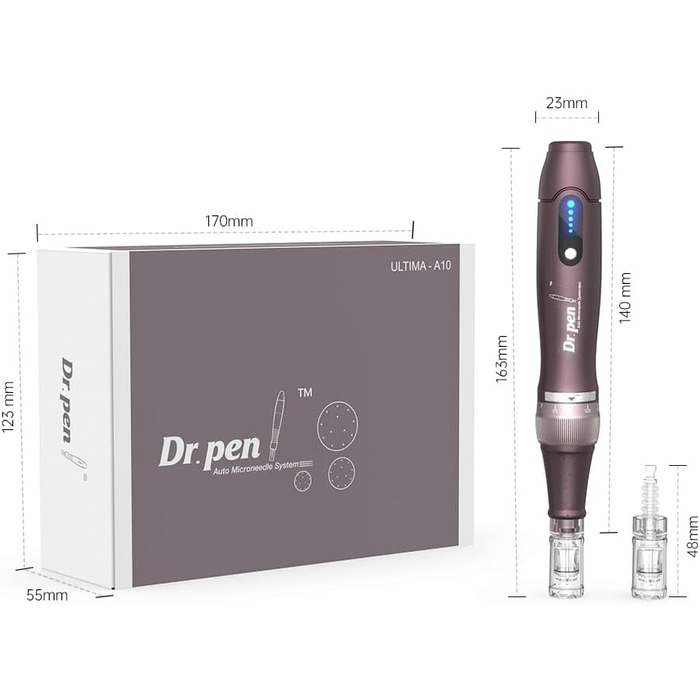 Електрична дерма-ручка A10 з РК-дисплеєм та 5 рівнями, вкл. 10 картриджів з голками Регульована 0-2,5 мм Бездротова мікроголкова дерма-ручка для шкіри обличчя