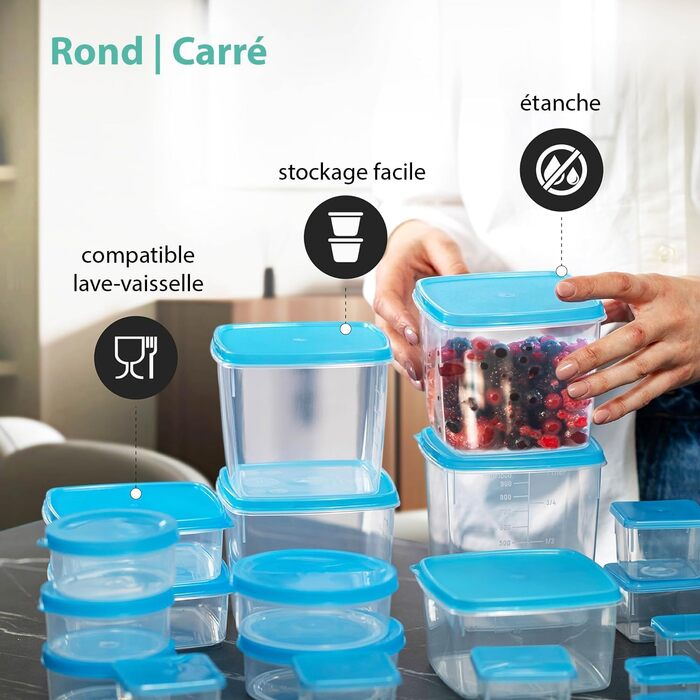 Набір контейнерів для морозильної камери MiraHome 15x0,125 л прямокутний прозорий синій ідеально підходить для зберігання та організації продуктів на кухні герметичні контейнери для зберігання з кришками австрійська якість 0,125 л (15 шт.)