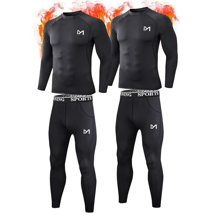 Термобілизна MEETYOO, 2 шт., чоловіча, лижна та функціональна, дихаюча, відводить піт, ідеально підходить для зими та спортивної білизни, 2 шт. - чорна, розмір L