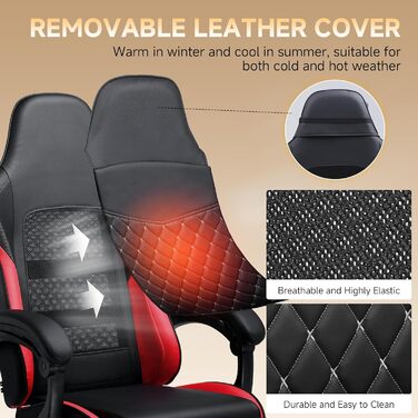 Ігрове крісло GTPLAYER, ергономічне офісне крісло з регульованою висотою, підходить для зими та літа, з подвійною спинкою, підставкою для ніг, знімним чохлом та поперековою опорою, червоне