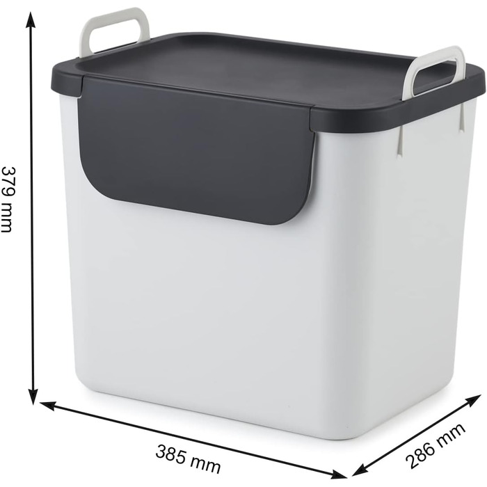 Набір з 3 контейнерів для сміття Jive 30 л для кухні, пластик (перероблений ПП), темно-сірий/білий/зелений, 3 х 30 л (39,8 х 29,8