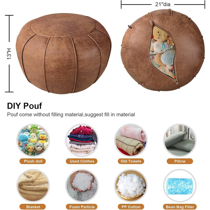 Пуф Louis Donn без м&39якої круглої форми, надзвичайно м&39який чохол для пуфа ручної роботи зі штучним декором, рішення для зберігання, підставка для ніг, пуф-сидіння або балконний офісний інтер&39єр (коричневий)