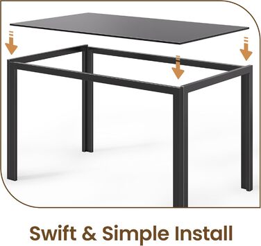 Обідній стіл Bealife із загартованого скла, 130x70x75 см, сучасний кухонний стіл з металевим каркасом, стійкий до подряпин та жаростійкість для кухні, вітальні, їдальні або кавового куточка, домашнього офісу (чорний, 130*70*75) Чорний 130*70*75
