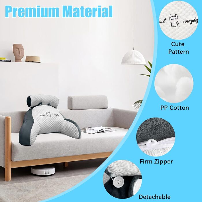 Подушка для читання для ліжка та дивана, велика подушка для спини дорослого розміром 70x50 см, комфортна подушка для читання зі знімним потиличним валиком та підлокітниками, подушка для сидіння для читання, перегляду телевізора, відпочинку, світло-сіра, д