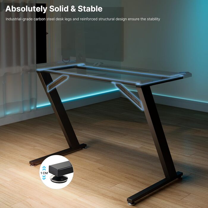 Ігровий стіл EUREKA ERGONOMIC 114 64 см зі світлодіодним підсвічуванням, ігровий стіл для ПК з вуглецевим волокном, гачком для навушників, тримачем для напоїв для офісу, секретаря