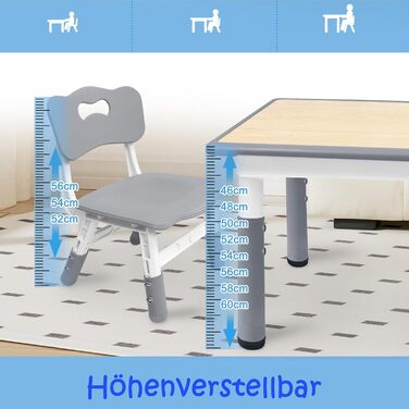 Дитячий стіл з 2 стільцями, регульована по висоті 3-секційна дитяча комплектація сидінь, пластикові меблі для дитячої кімнати, ігровий стіл/парта для дітей віком від 2 років, 80x60 см