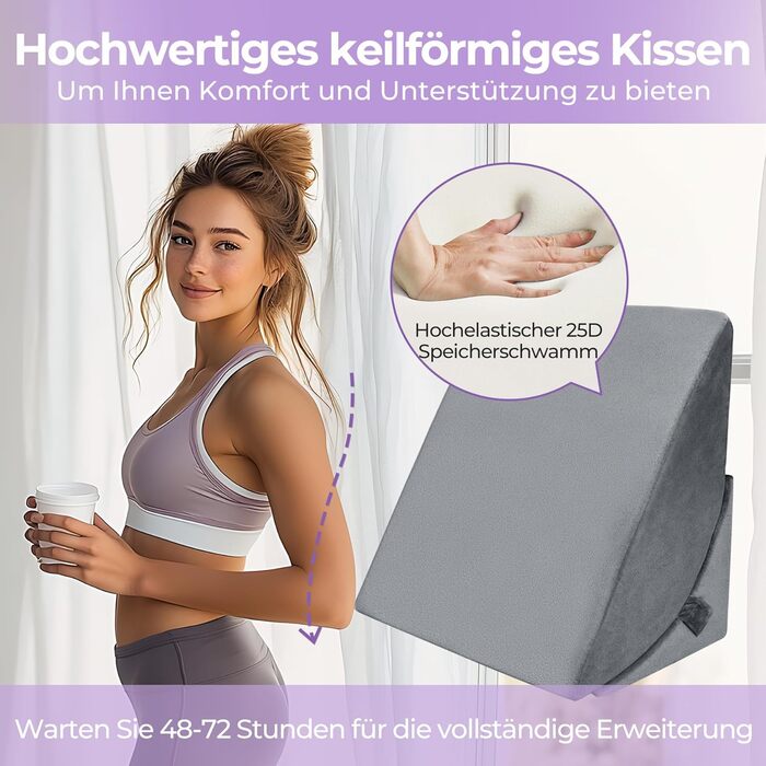 Регульована клиноподібна подушка Babenest з піною високої щільності, ергономічна подушка для спини ліжка та дивана, рефлюксна подушка для читання, сну, ігор, перегляду телевізора (Greu)