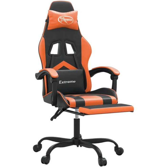 Геймерське крісло, офісне крісло, з підставкою для ніг, чорно-помаранчеве, штучна шкіра