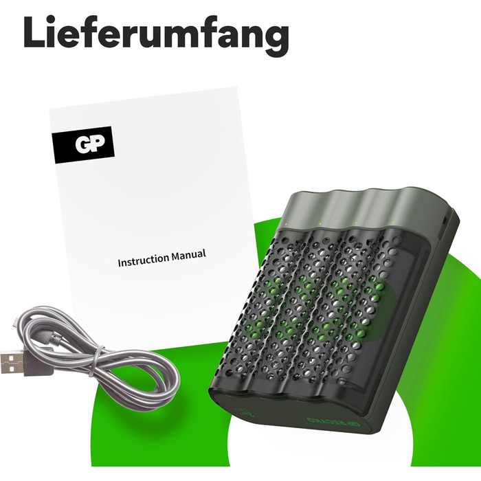 Зарядний пристрій, включаючи 4 батареї типу AA ємністю 2600 мАг, 452, USB-