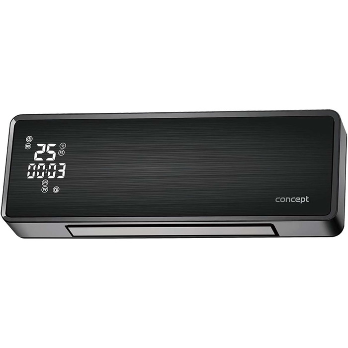 Керамічний настінний обігрівач Concept QH4001 з пультом дистанційного керування, світлодіодним дисплеєм, керамічним настінним вентилятором, таймером, функцією вентилятора, коливаннями, 2000 Вт, до 20 м, чорний (чорний)