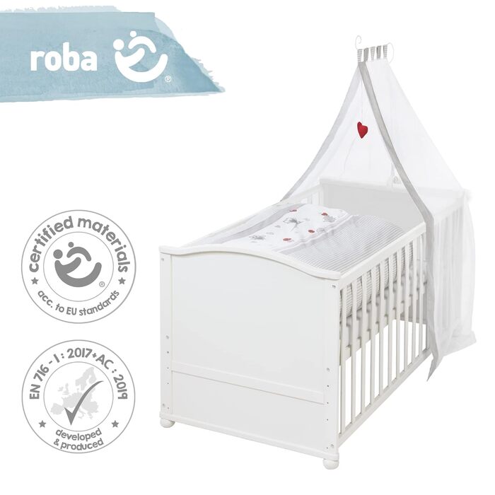 Комплект дитячого ліжечка Adam & Owl - 70 x 140 см - Ліжечко для росту з постільною білизною, балдахіном, матрацом - Регульоване п